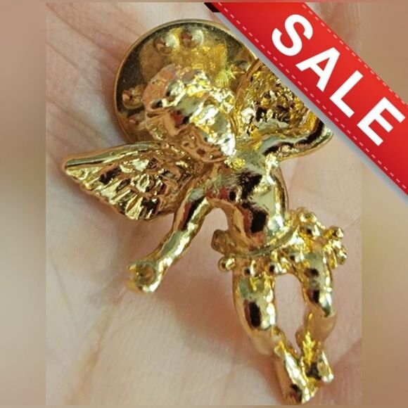 Authentic Kirk's Folly Golden Cherub Angel Pin Signed #KirksFolly 1" #NWOT - Picture 1 of 6